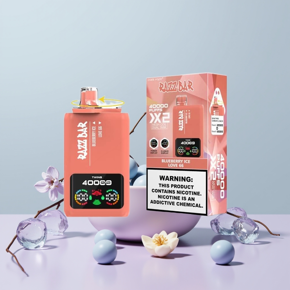 Wholesale Portugal Razz Bar 40000 Puffs Vape Descartável Tipo-C Mirtilo Gelo - Love 66