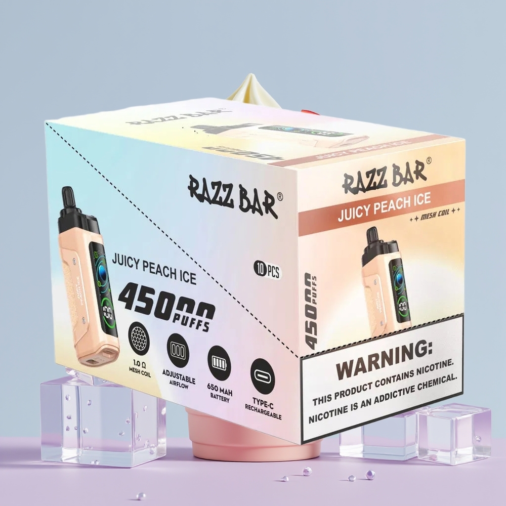 Wholesale Portugal Razz Bar 45000 Puffs Vape Descartável Pêssego Suculento Gelo
