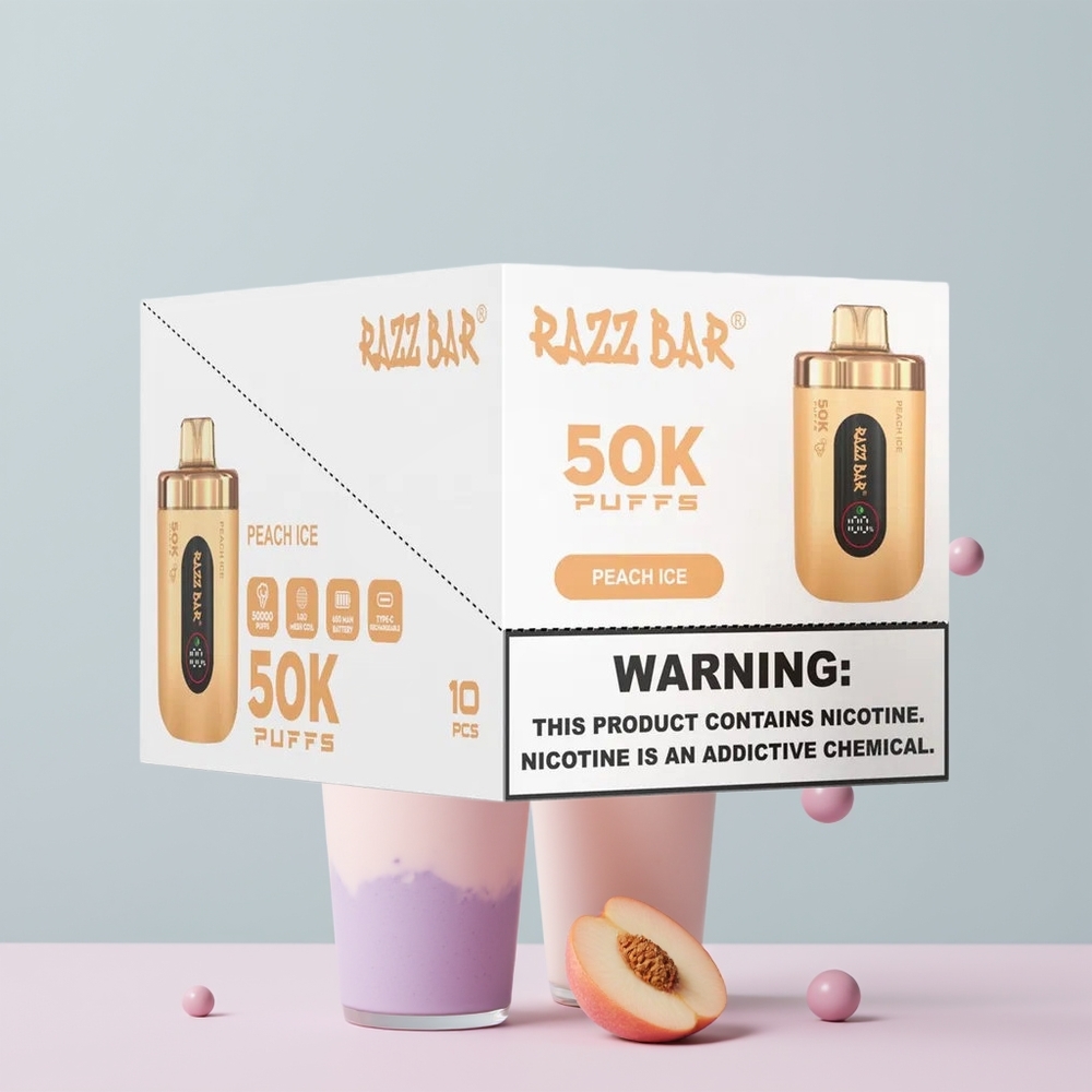 Wholesale Portugal Razz Bar 50K Puffs Recarregável Pêssego Gelo