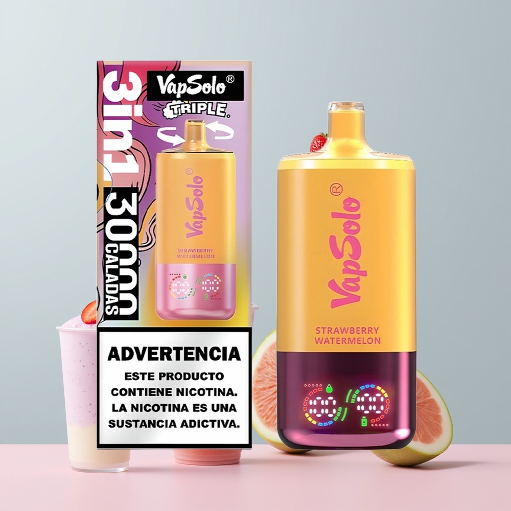 Wholesale Portugal Vapsolo Triple 30000 Puffs 40ml Morango Melancia & Limão Pêssego